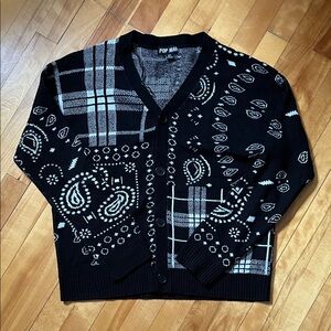Black Bandana-Print Button Cardigan